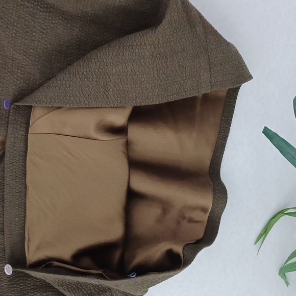 Danielle Rollins Deep Olive Green  Textured Wool Crop Top, 3/4 Sleeve  XS - Picture 6 of 11